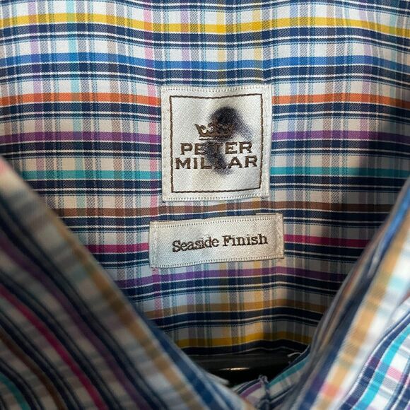 Peter Millar Shirt Mens XL Multicolor Plaid Short Sleeve Cotton Seaside Finish - Picture 3 of 8